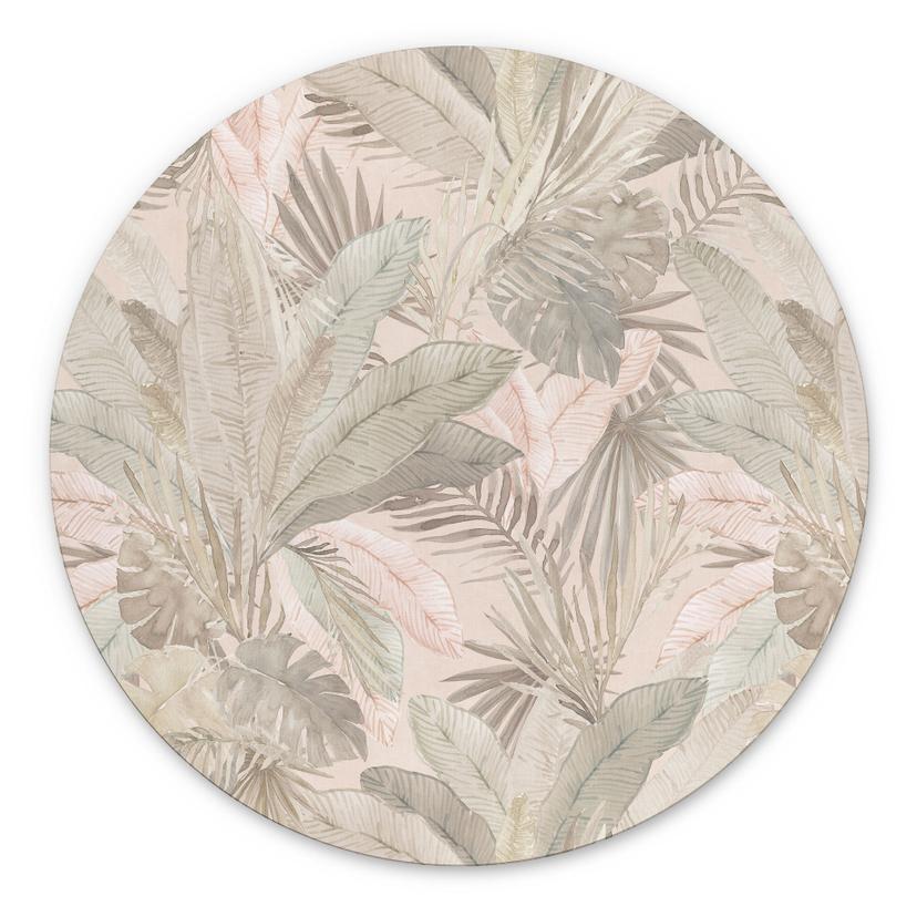 Billede af tropiske blade i junglen i pastel - Bloomery Decor - Alu-Dibond Round