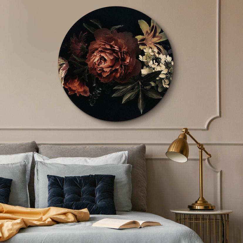 Tableau sur bois Bouquet de fleurs rouges - Rond