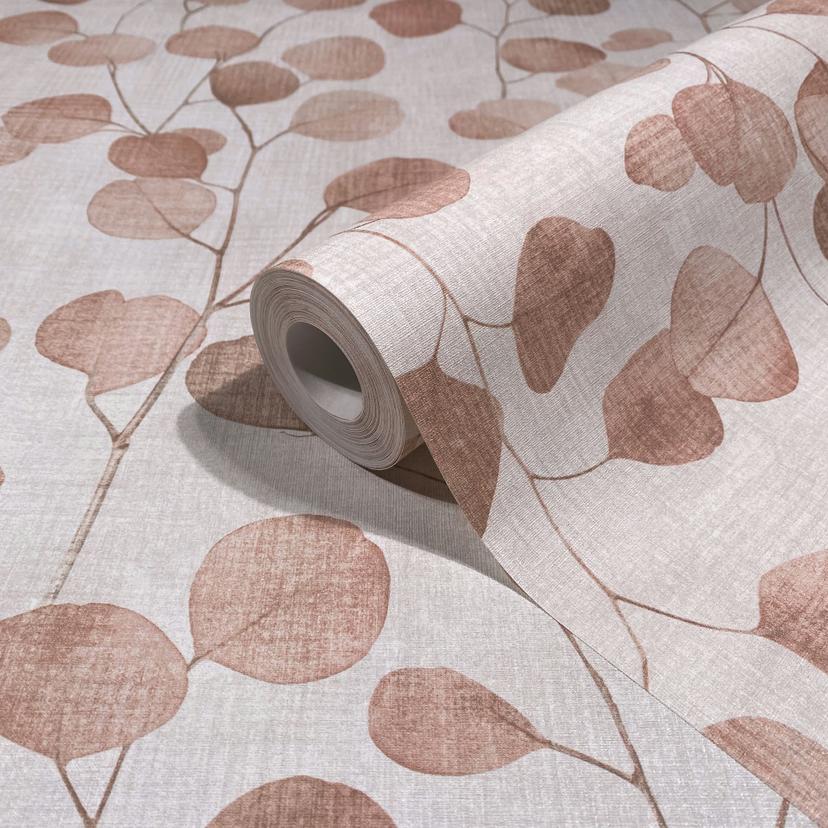 Non-woven tapet i beige blad blad look blommig natur