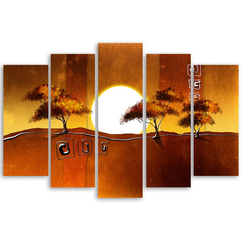 Stampa su tela 5 pezzi, Africa paesaggio alberi