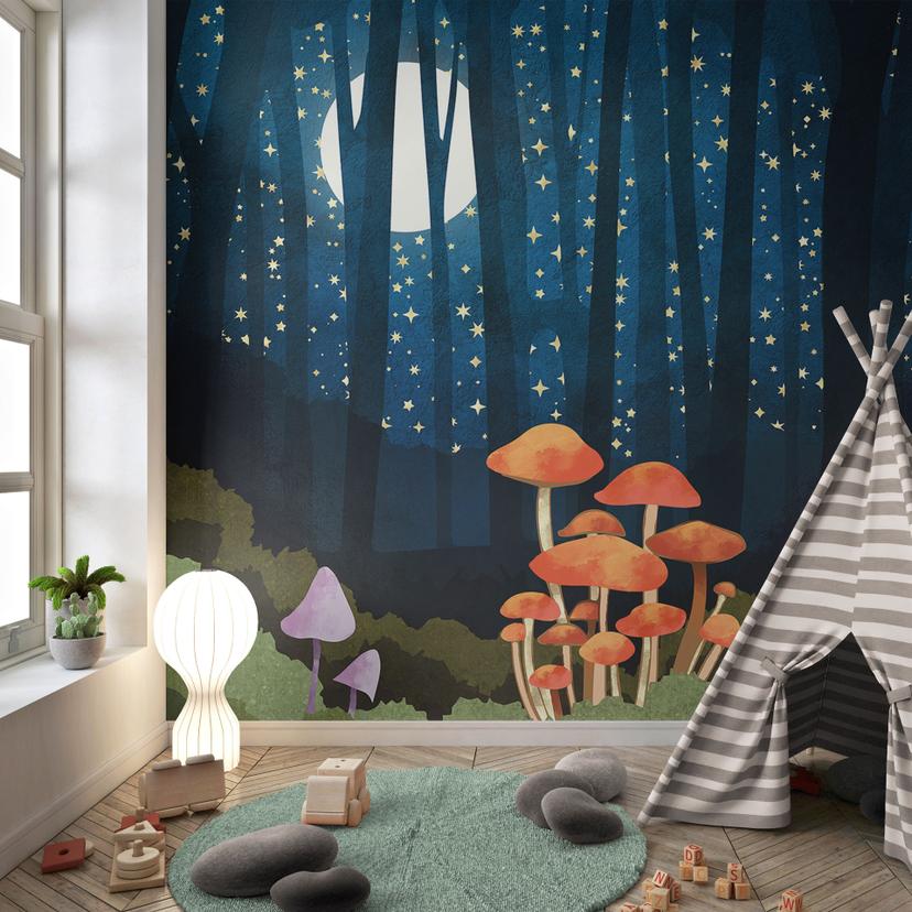 Fototapet Skov og stjerner om natten - SpaceFrog Designs