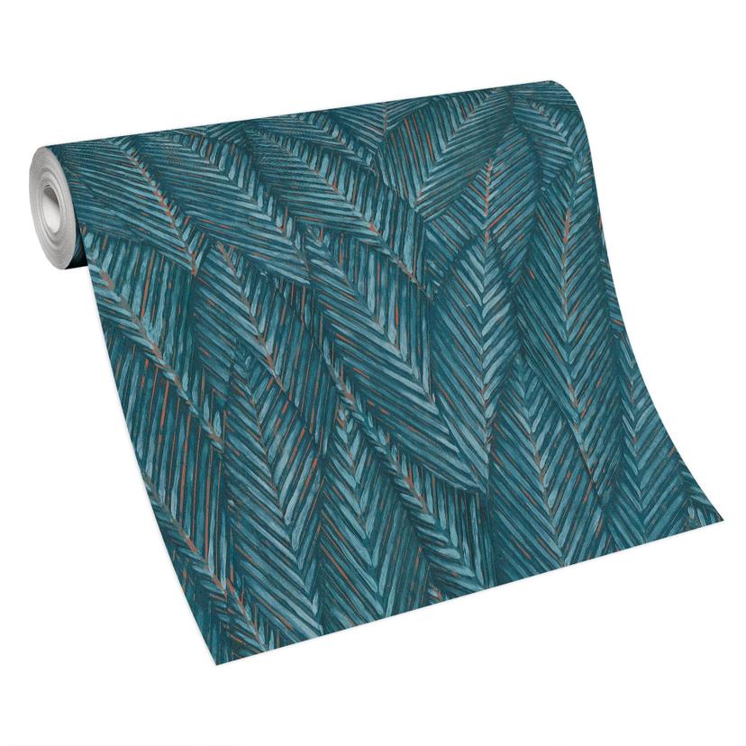Papel pintado de hojas, papel pintado estampado, papel pintado no tejido Erismann Martinique azul