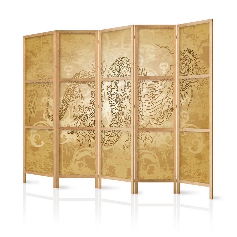 Parete divisoria pieghevole giapponese - Stile giapponese: drago, 3 pezzi