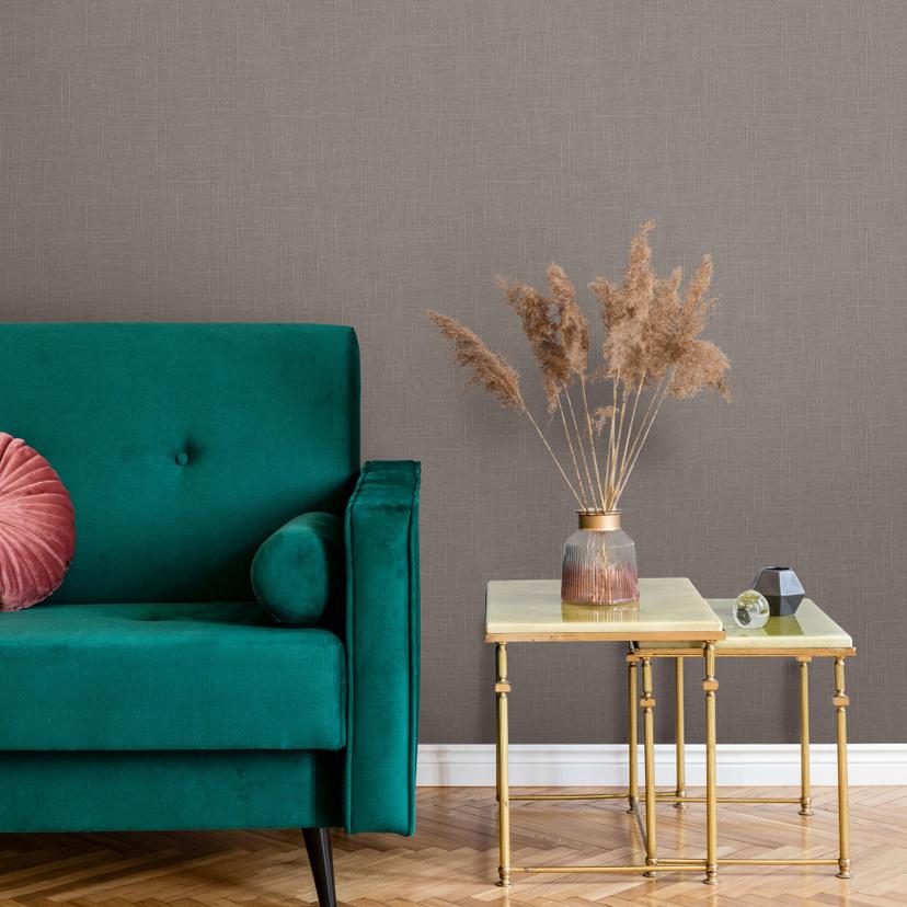 Papel pintado no tejido textil, liso texturado moderno mate en marrón
