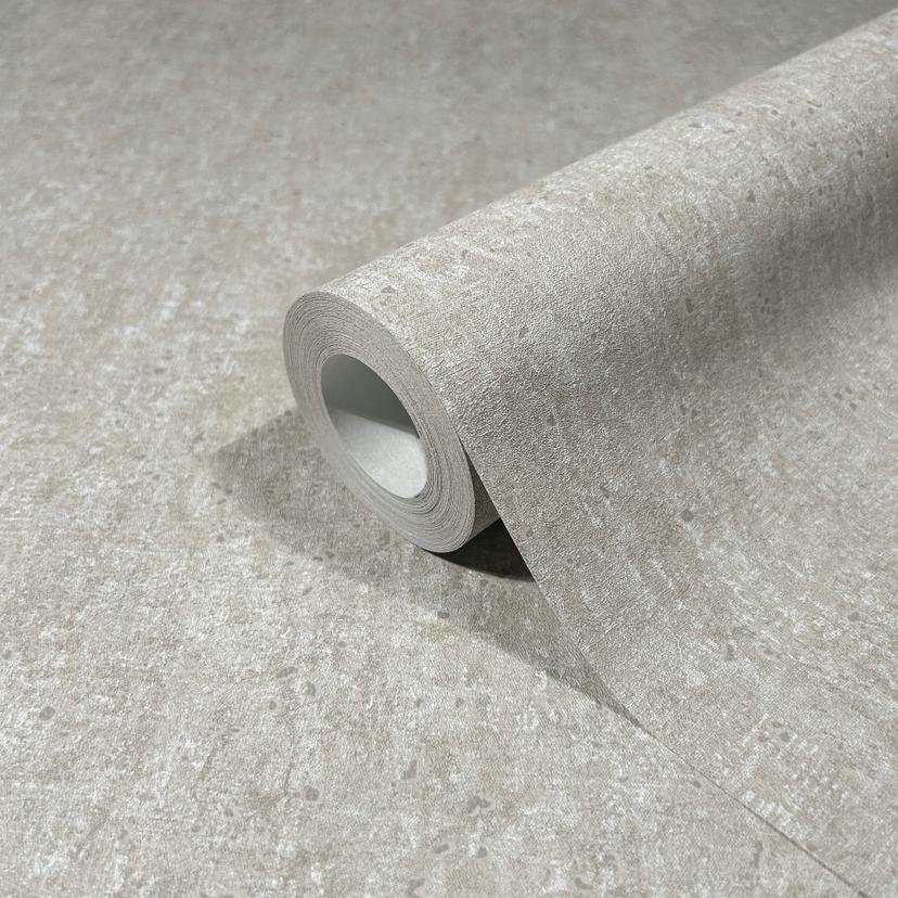 Papel pintado no tejido con aspecto de hormigón gris mate de textura ligera
