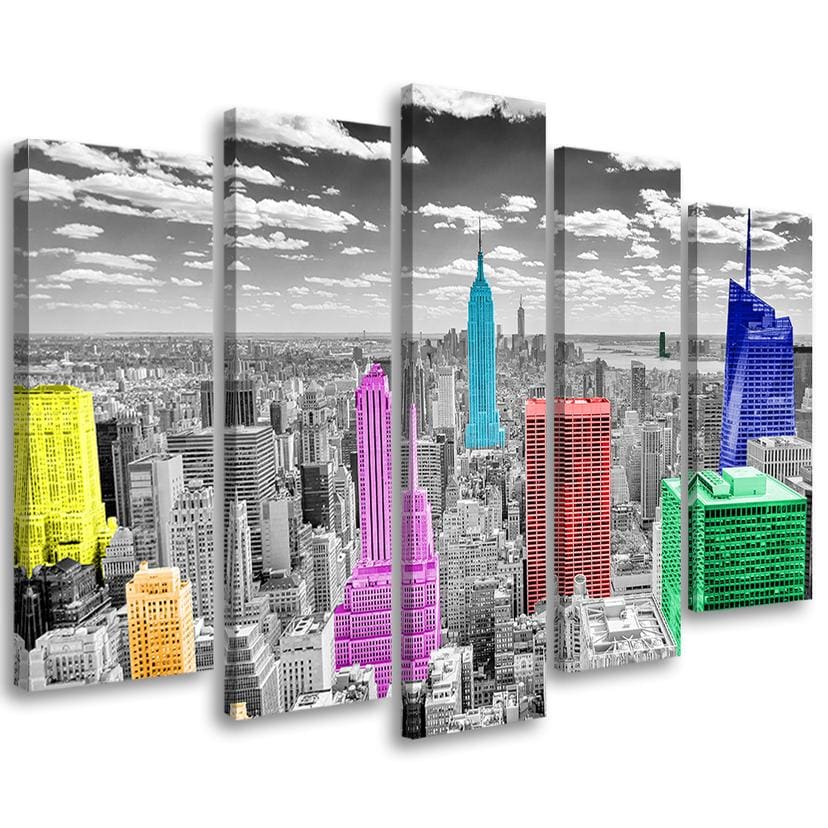 Tableau sur toile en 5 parties Panorama coloré de la ville de New York