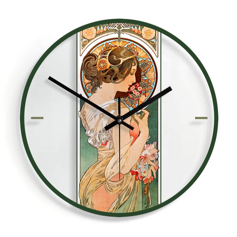 Horloge murale en verre - Mucha - La primevère