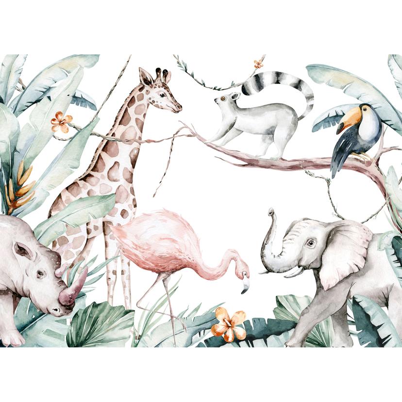 Carta da parati SafariFriends in bianco verde - Carta da parati in tessuto non tessuto Designwalls 2