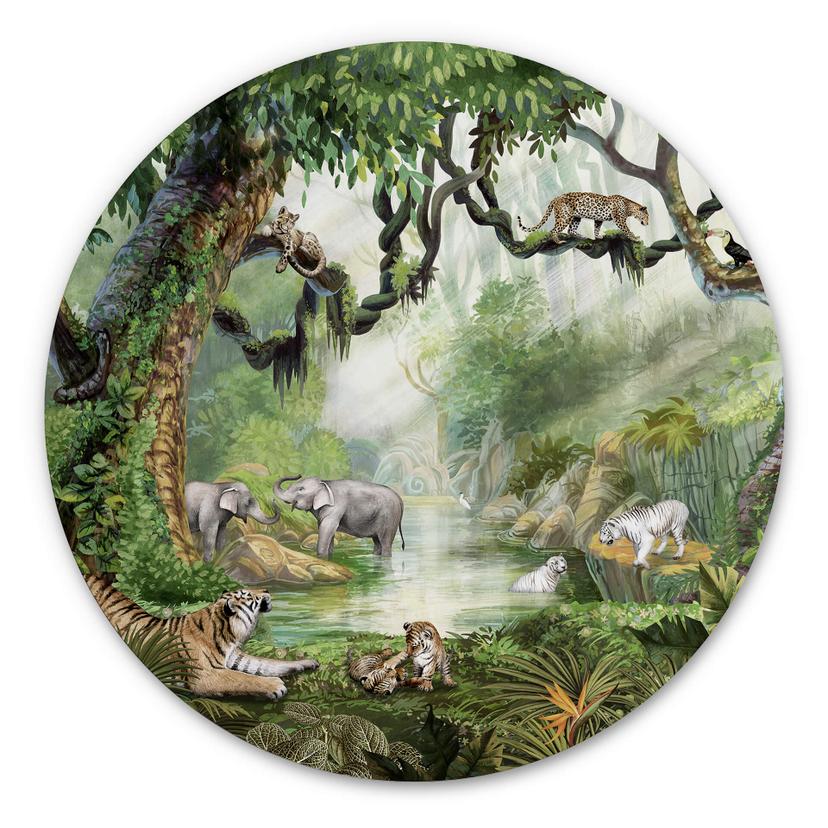 Tableau sur alu-Dibond rond Kikki Belle - Chats de la jungle