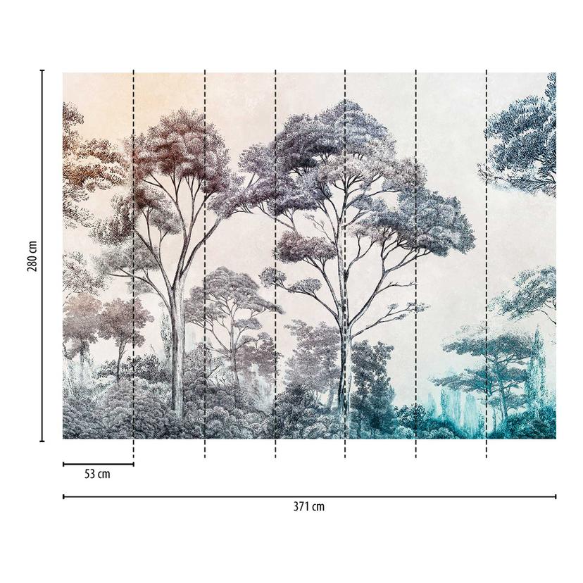 Carta da parati foresta colorata - carta da parati in tessuto non tessuto con illustrazione di alber