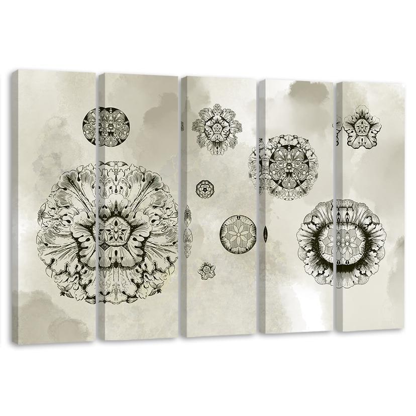 Impression sur toile en 5 parties, formes géométriques florales
