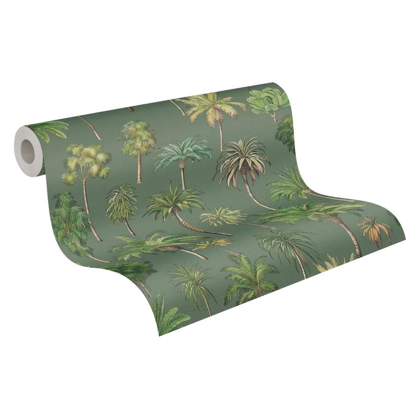 Papel pintado palmeras verde oscuro naturaleza - Papel pintado no tejido ilustrado tropical moderno