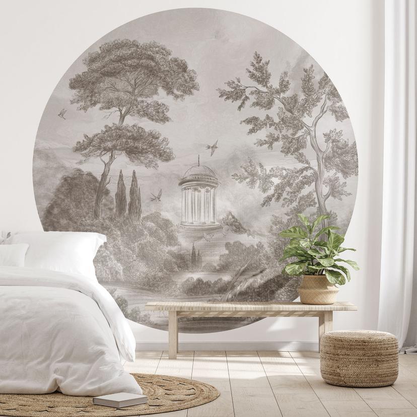 Fotobehang Landschap met tuinlandschap in beige - Ms Tiff - Rond - Zelfklevend/niet-geweven