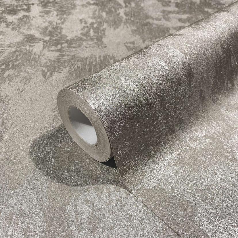 Papel pintado no tejido con un fuerte efecto brillante en una textura gris de aspecto de hormigón cl