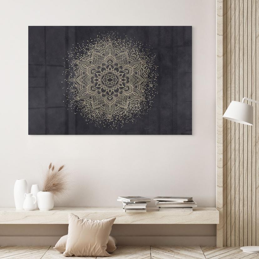 Stampa su vetro acrilico in vetro Elegante mandala in nero e oro - Bloomery Decor