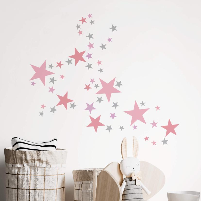 Wallsticker - Stjernesæt, pastelrosa og grå