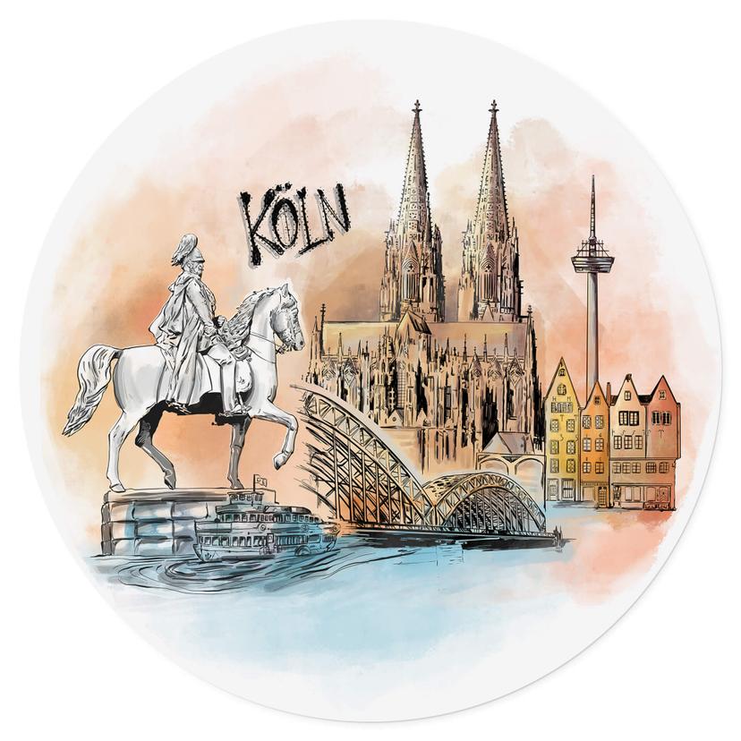 Zelfklevende Wandcirkel Love your City - Keulen illustratie