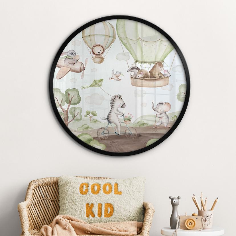 Poster per bambini Giro in mongolfiera degli amici animali - Kvilis - Rotondo