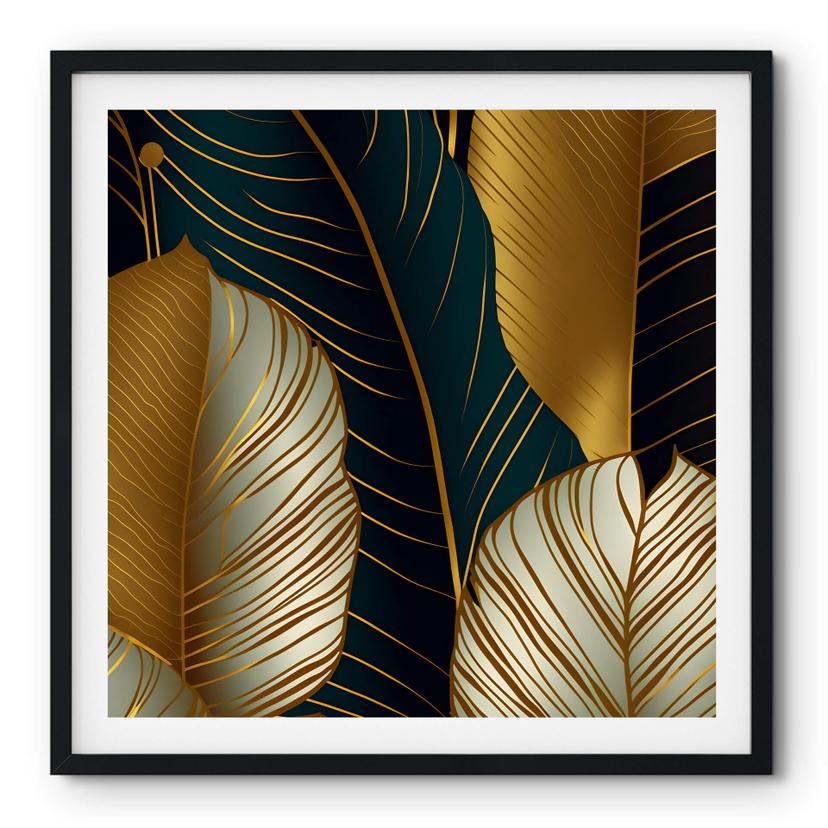 Póster abstracto de hojas de palmera doradas - Cuadrado