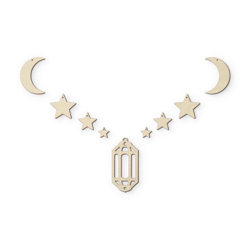 Decoro in legno Ramadan Set - Luna stelle lanterna