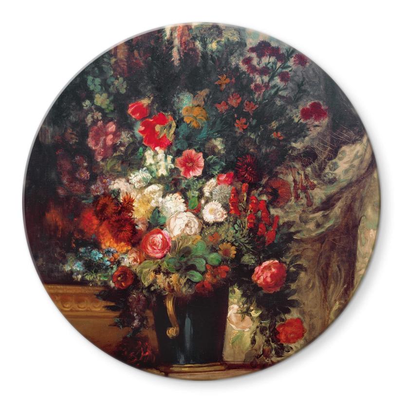 Glasschilderij Delacroix - Vaas met Bloemen