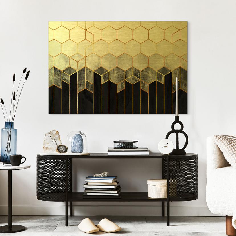 Alu-Dibond spazzolato con Effetto Oro, Argento e Rame - Esagoni: nero e grigio - Fredriksson