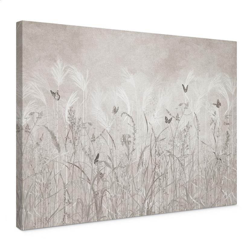 Canvas schilderij wilde bloemenweide met vlinders in Scandinavisch design - Ms Tiff