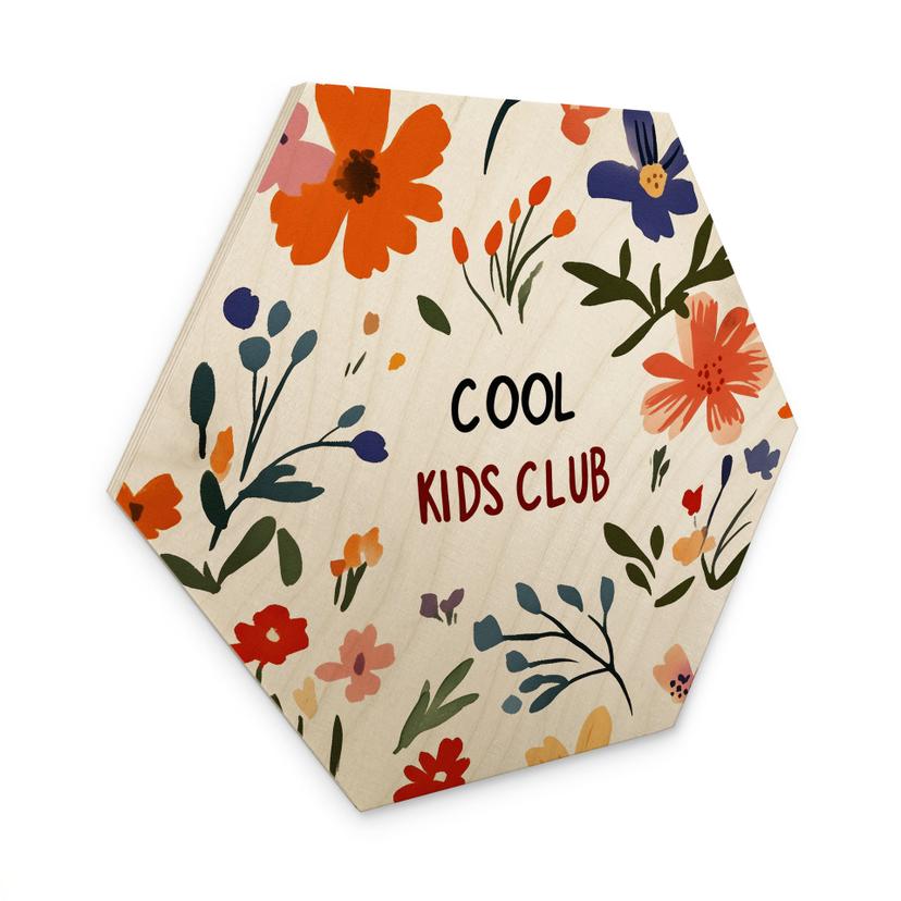 Sekskantet billede af træ Cool Kids Club Farverige blomster - Treechild