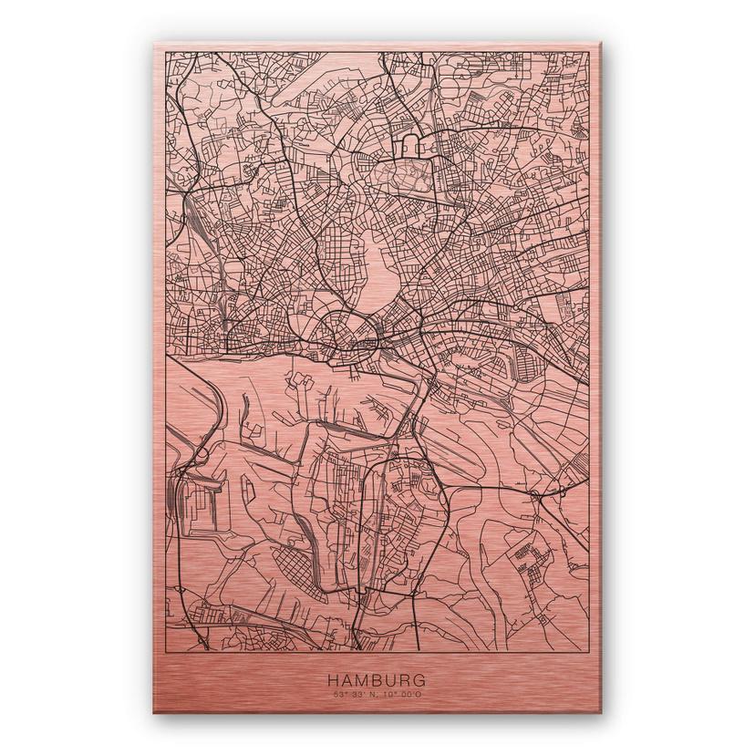 Alu-Dibond mit Kupfereffekt Stadtplan Hamburg