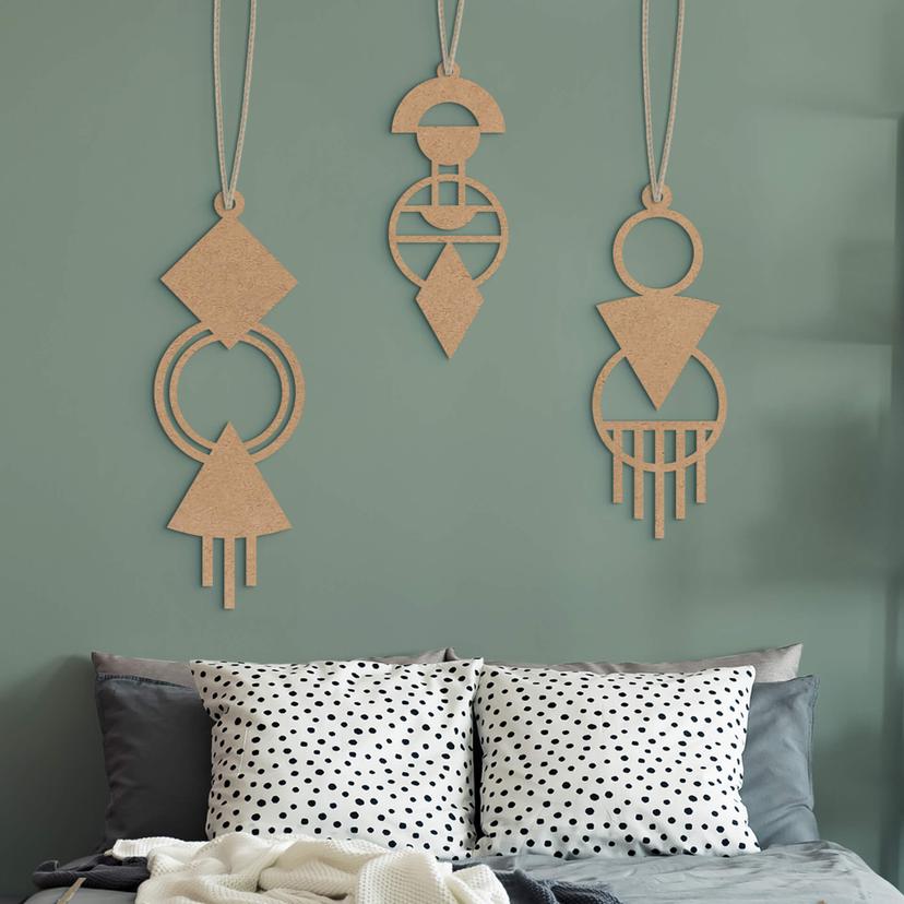 Decoración en madera Macramé - geométrico - MDF naturaleza