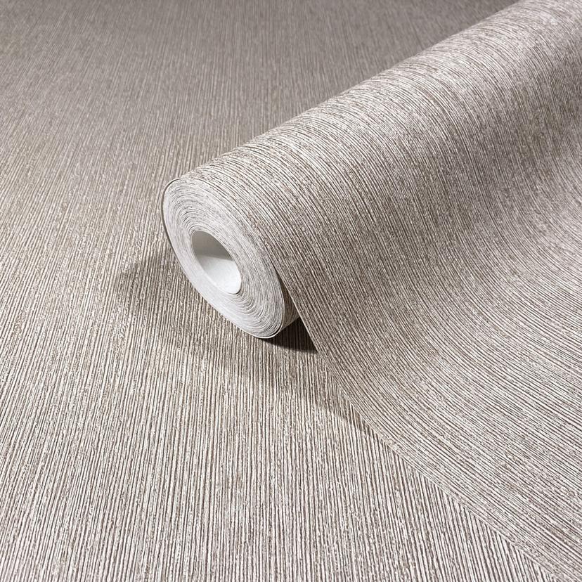 Non-woven tapet i textilutseende med strukturerad yta grå, brun slät