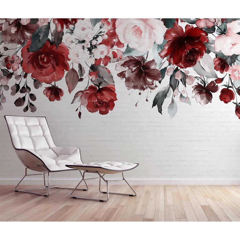 non-woven tapet Mural Roses fototapet Designwalls i hvid og rød