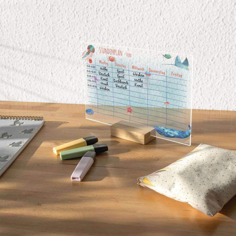Tischaufsteller zum Beschriften - Stundenplan Meerestiere - transparent - Tischaufsteller für Kinder