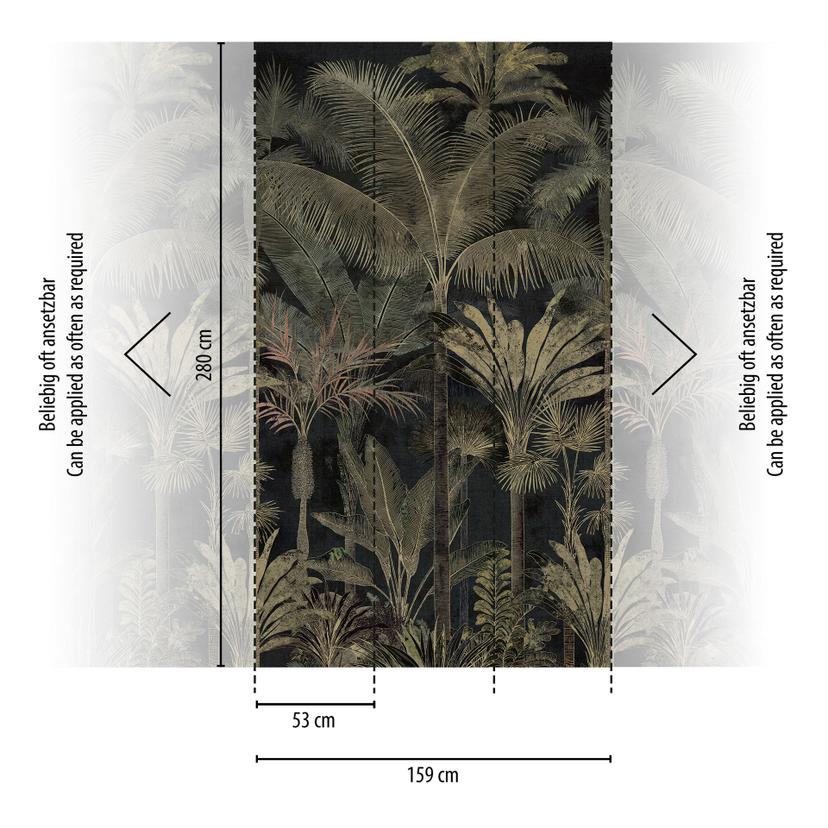 Fotomurale palme giungla espandibile nero verde 159x280 cm Carta da parati in tessuto non tessuto