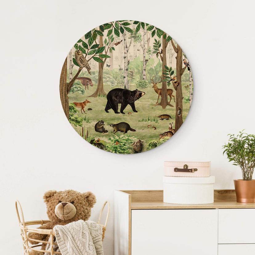 Stampa su legno Kikki Belle - Quadro di ricerca nella foresta - Rotondo