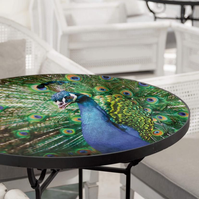 Plateau de table en verre rond - Paon