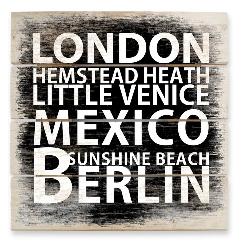 Cuadro de madera Londres - México - Berlín - 40x41,5 cm