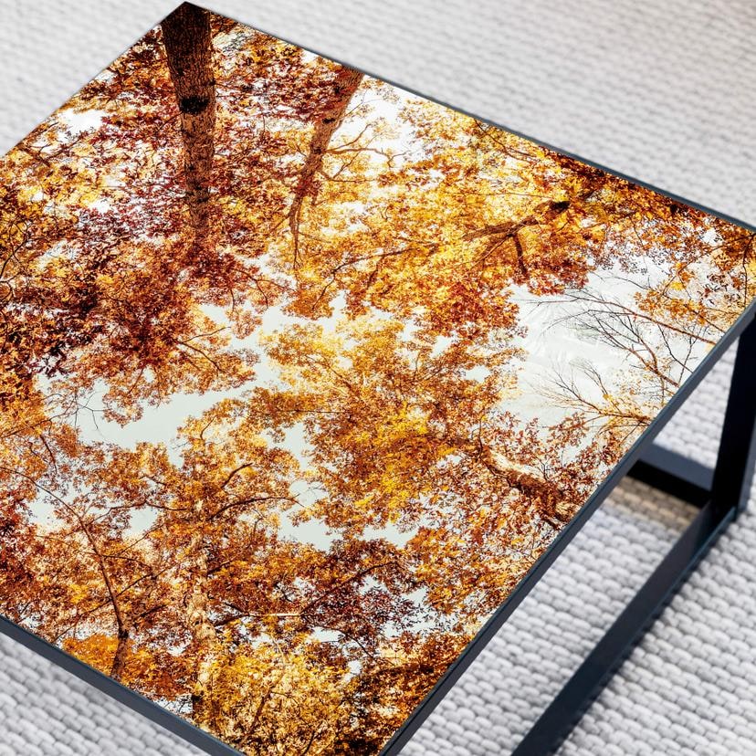 Plateau de table en verre - Feuilles dorées - Carré - 60x60 cm