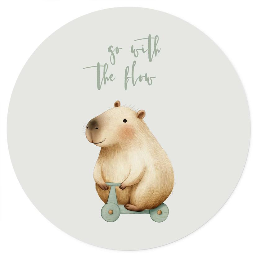 Muursticker voor kinderkamer Capybara op rol - Flow spreuk - Rond