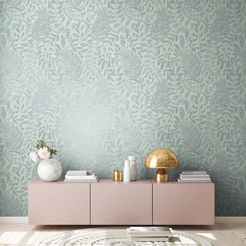 A.S. Création non-woven tapet BOS - blomstret tapet mintblå, sølv