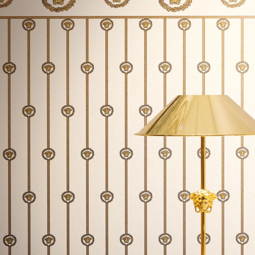 Versace Papier peint intissé I Love Baroque Bordure de socle Medusa Blanc Or luxueux