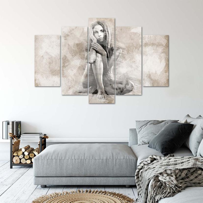 Stampa su tela 5 pezzi Nudo femminile beige