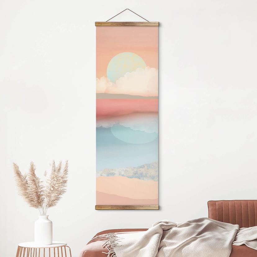 Tekstil plakat SpaceFrog Designs - Mintfarvet måne - Panorama