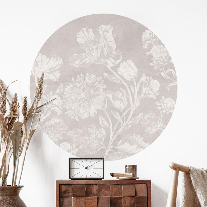 Blomster Wallsticker Wildflowers i kridtlook Beige - Bloomery Decor - Round