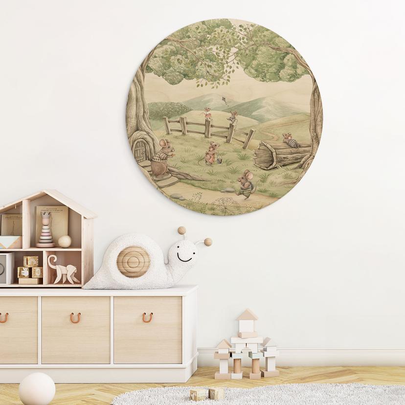 Stampa su legno Famiglia di topi nella foresta - Kikki Belle