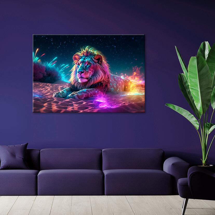 Stampa su tela Quadro Astrazione della natura del leone al neon