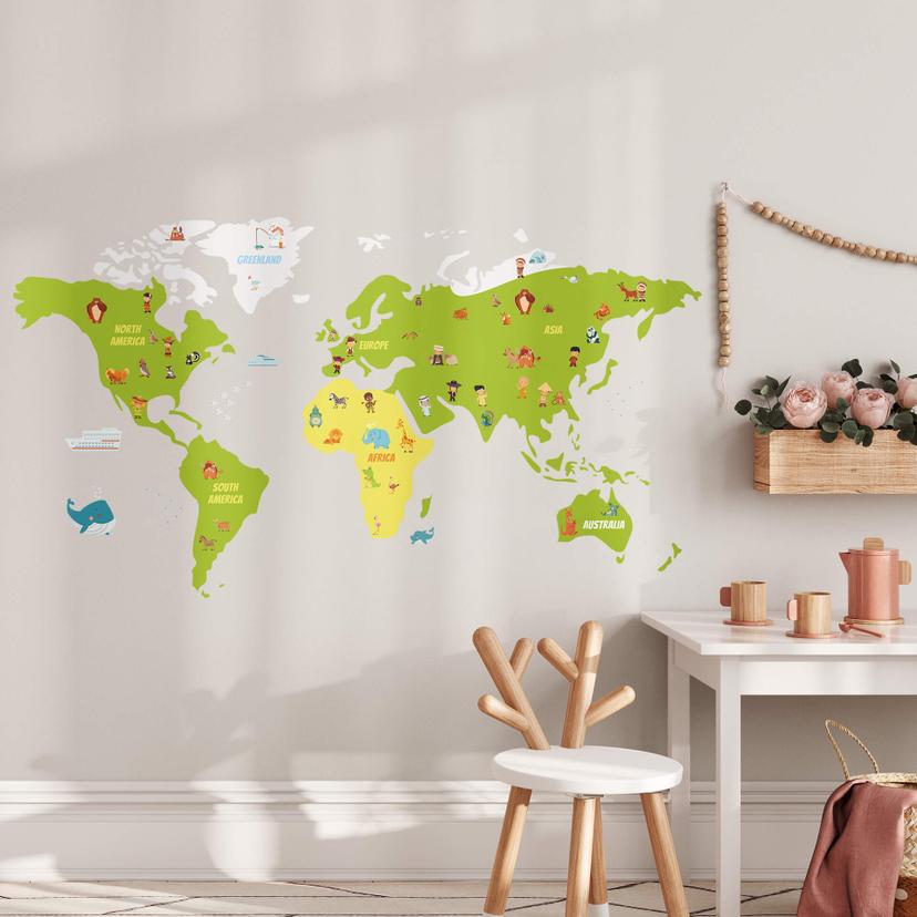 Wallsticker - Verdenskort for børn