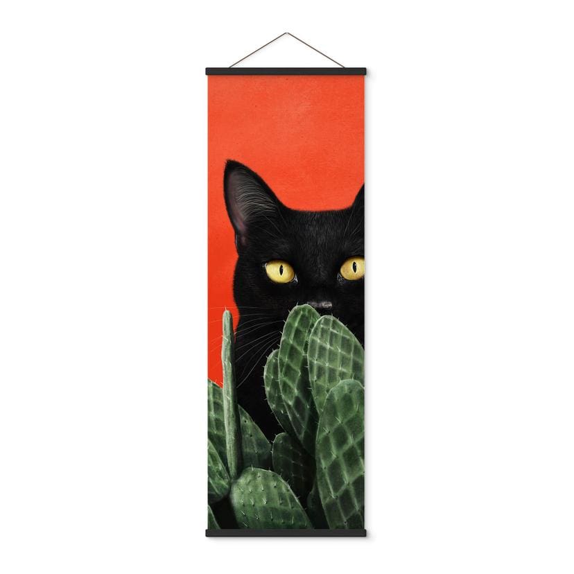 Textil poster Svart katt i kaktus-gömställe Panorama - Korenkova