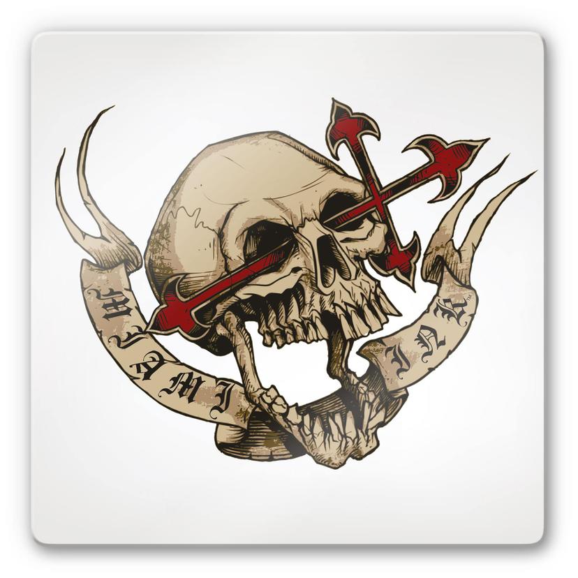 Tableau en verre - Miami Ink - Tête de mort avec croix