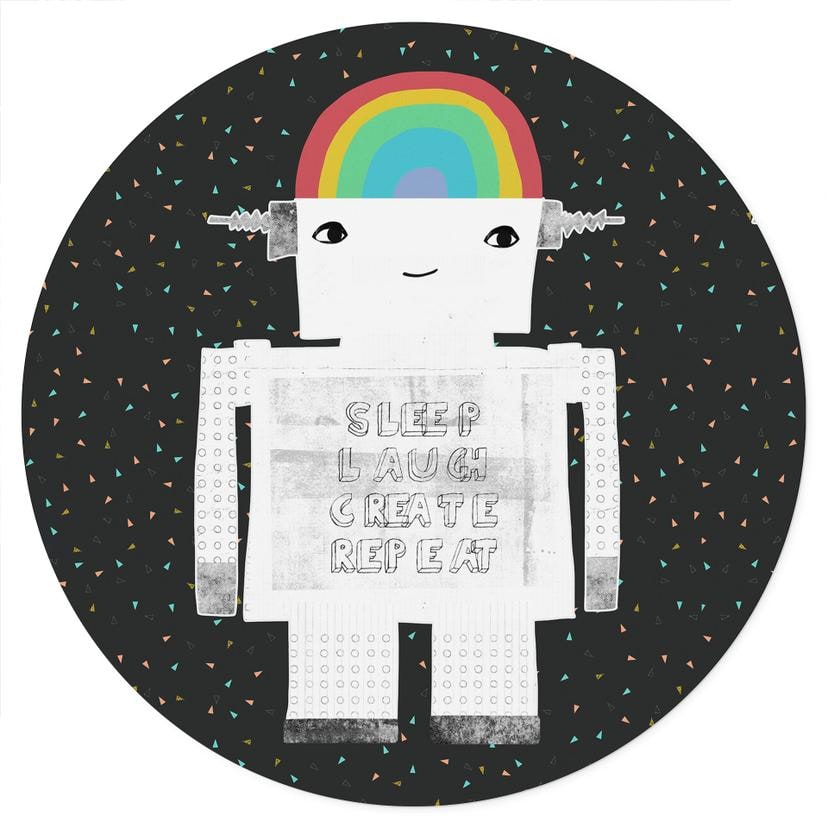 Vinilo decorativo para habitación infantil robot arco iris Sleep Laugh Create - Treechild - Round